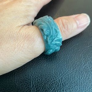 Natural Jade Carving Carved Dragon Band Men Ring Big Size 10.25 - 10.5